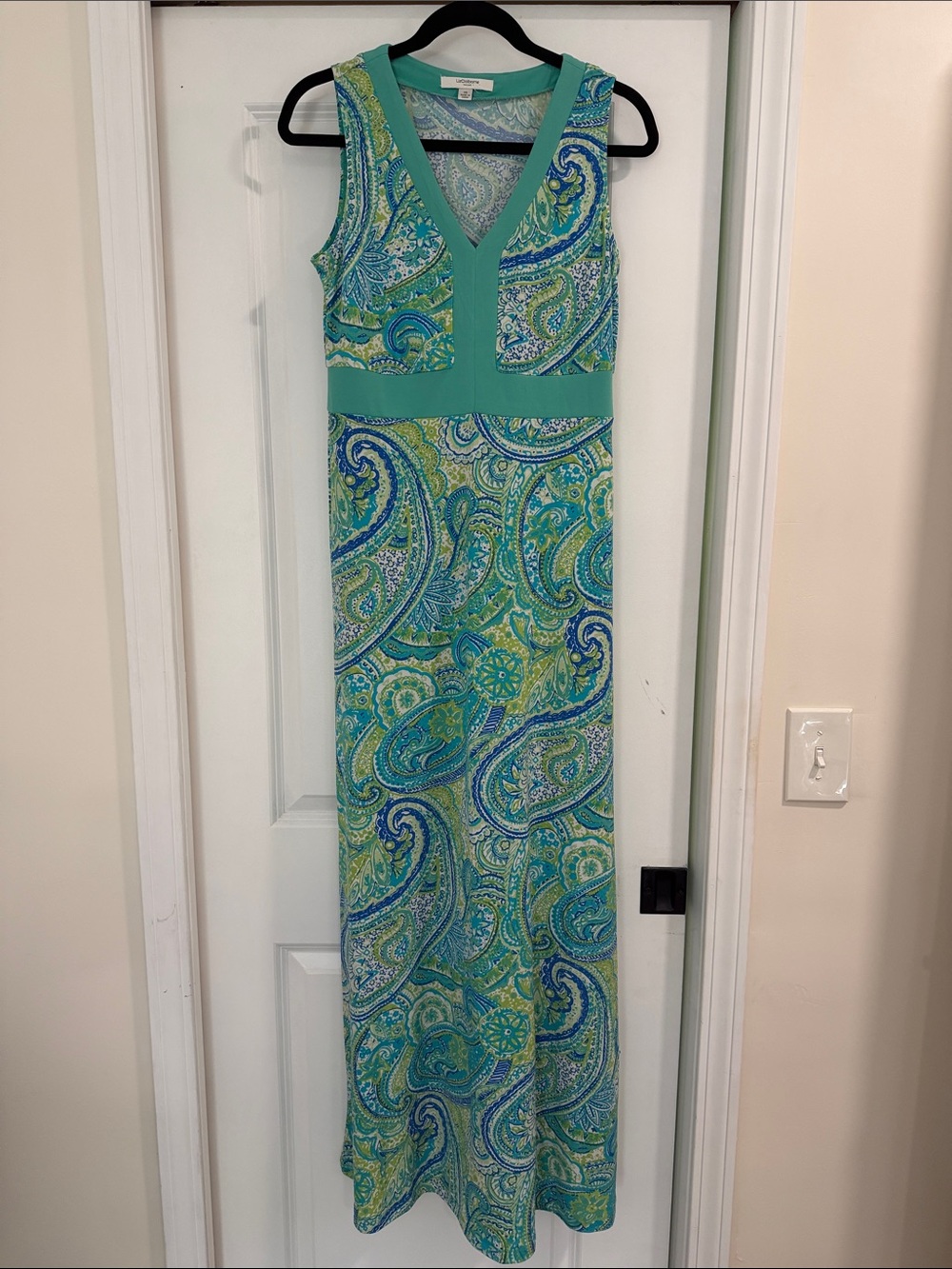 Liz Claiborne Teal and Blue Paisley V-Neck Maxi Dress